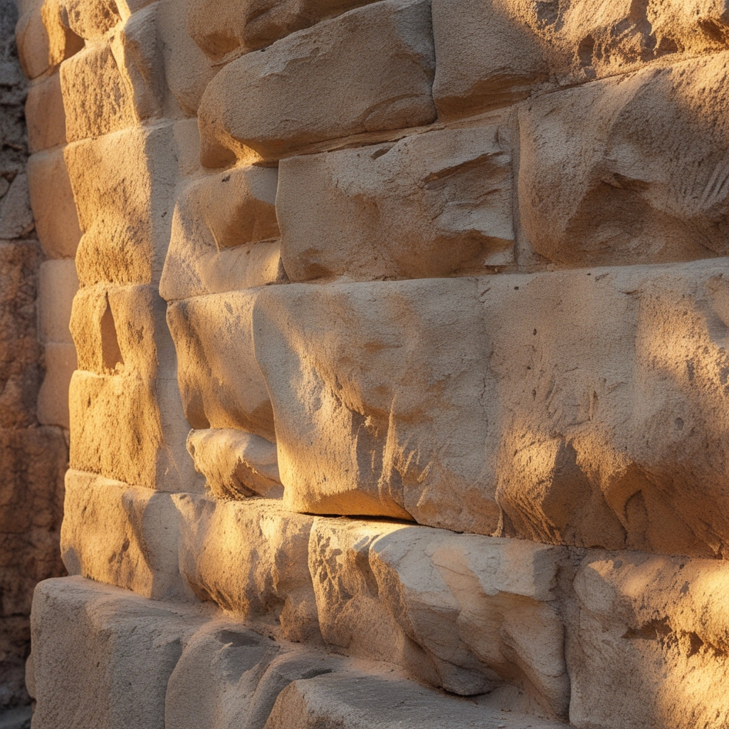 Stone wall with warm directional side lighting revealing texture and solidity, symbolizing the concept of structural strength and support in natural form